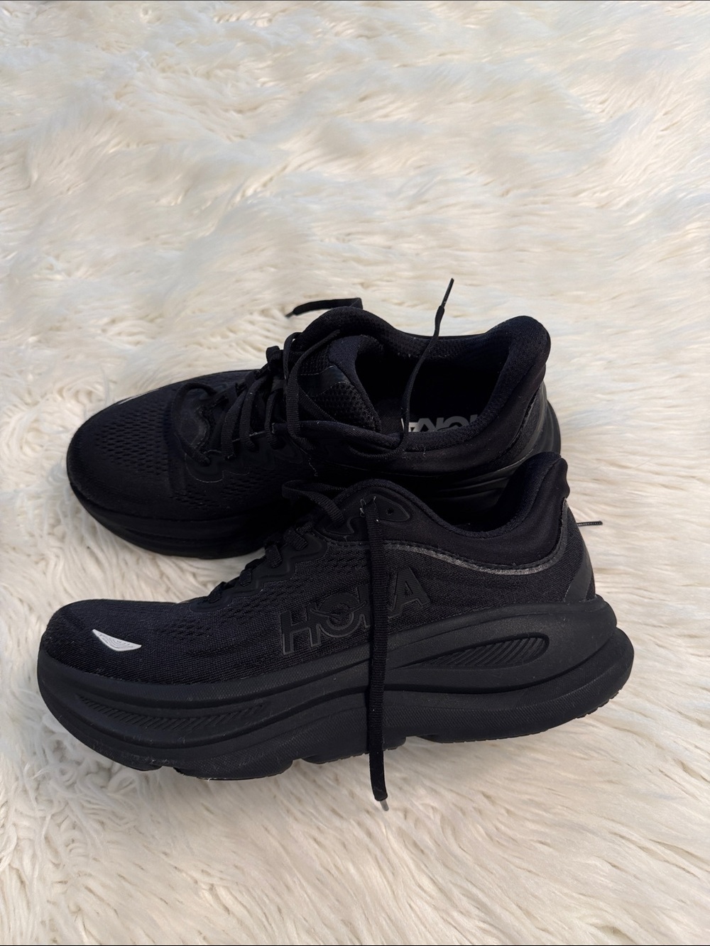 Hoka Bondi Women's All-Black Cushioned Platform Running Sneakers size 9.5